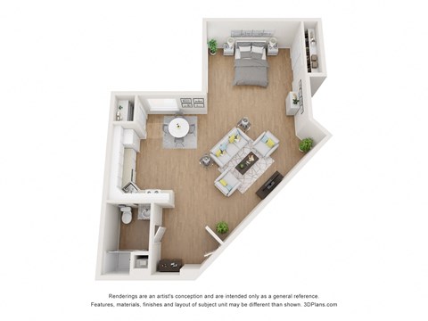 Floor plan for studio, 1 bath, 835 sqft
